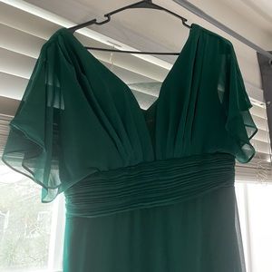 EVER-PRETTY Batwing Sleeve Green Mesh Insert Formal Gown Prom Dress